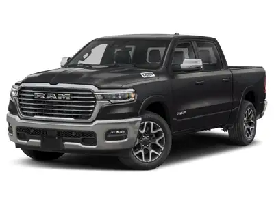 The 2026 Ram 1500 Laramie in a striking black exterior, matched with a robust 4x4 drivetrain, delive...