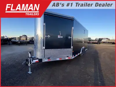 2025 ROYAL 8'X18' + 4' V-NOSE ENCLOSED SLED TRAILER Color: Black (2) 5200lb Lippert Spring Axles Tir...