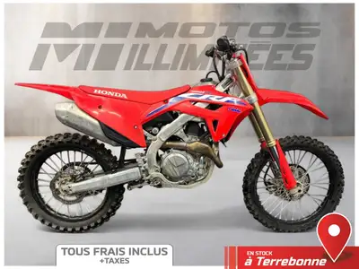 HONDA CRF450R 2022 Rouge 30 km au compteur. Motos Illimitées Terrebonne. Prix de vente inclus les fr...