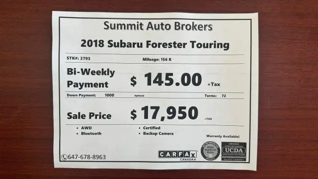 2018 SUBARU FORESTER TOURING AWD LIMITED in Cars & Trucks in Markham / York Region - Image 10