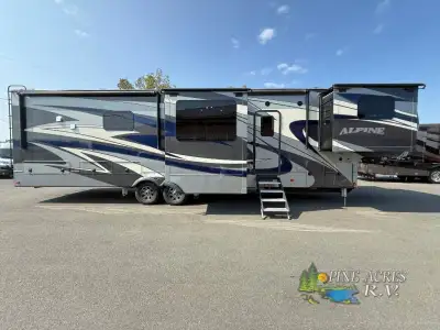 Keystone RV Alpine fifth wheel 3710KP highlights: Entertainment Center w/ Fireplace Two Tri-Fold Sof...