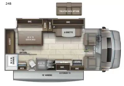 Entegra Coach Odyssey Class C gas motorhome 24B highlights: Full-Wall Slide U-Shaped Dinette Cab-Ove...