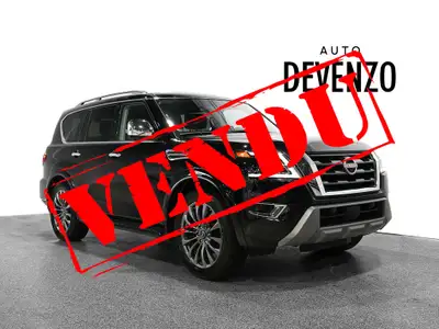 VENDU!!! 2023 Nissan Armada Platinum, Super Black on Black Quilted Leather, Rear Captain Chairs, Ful...