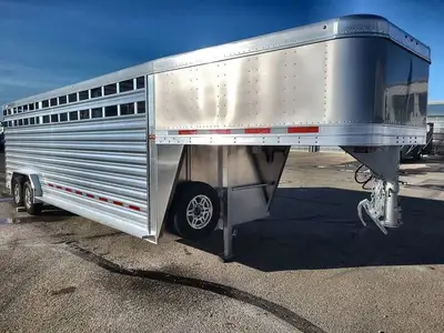 7'6in. X 24'- Stock Trailer w/ 2 Center Gates w/ Sliders,Western Package, Full Width Drop Down Drop...