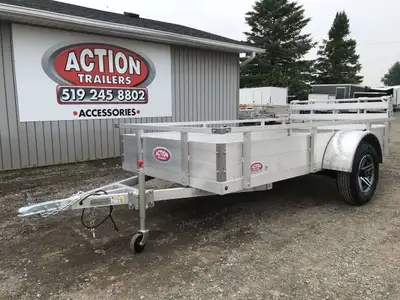 ACTION HOMEOWNERS SERIES 5 X 10 ALUMINUM UTILITY TRAILER WITH SOLID ALUMINUM SIDES AND TOP TIE DOWN...