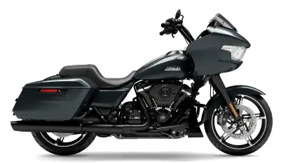 The Road Glide has an aerodynamic Sharknose fairing and a liquid-cooled Milwaukee-Eight 117 engine t...