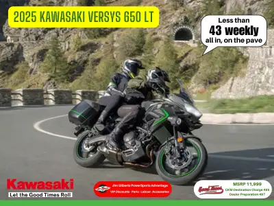Less than $43 Weekly, All-in On the RoadYour Adventure Begins Here Ride the 2024 Kawasaki Versys 650...