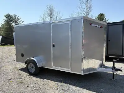 WEBERLANE ENCLOSED /ALUMINUM CARGO 6FT WIDE X 12 FT , WEDGE NOSE, 32 INCH SIDE DOOR , REAR BARN DOOR...