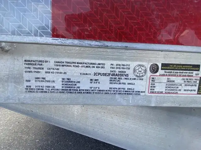 2024 Canada Trailers CE82" x 16' 14k in Cargo & Utility Trailers in Mississauga / Peel Region - Image 6
