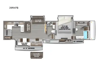 Forest River RiverStone fifth wheel 39RKFB highlights: Desk Rear Kitchen Theater Seats Full and Half...