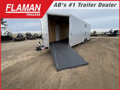 2025 Royal 8'x24' + 4' Enclosed Sled Trailer Color: Silver w/ Chrome Slash Lowboy Length: 24' Straig...