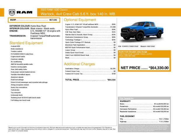 2022 RAM 1500 Classic Warlock 4x4 Crew Cab 5'7 Box Remote Start