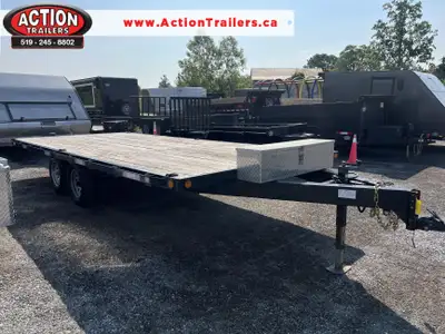 USED 2022 CANADIAN MENNONITE-MADE 102in. X 18' STEEL DECKOVER EQUIPMENT HAULER 7K GVWR Built by skil...