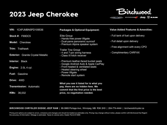 2023 Jeep Cherokee Trailhawk in Cars & Trucks in Winnipeg - Image 2