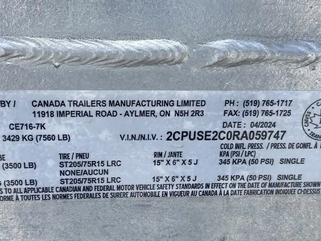 2024 Canada Trailers CE716-7k in Cargo & Utility Trailers in Mississauga / Peel Region - Image 6