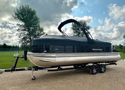 2025 Berkshire Tri toon, matched up with a 200hp Mercury outboard, and trailer, is a definite head t...