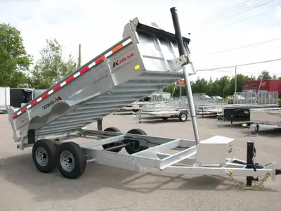 REMORQUE DOMPEUR NEUVE GALVANISER K-TRAIL 82'' X14' 2 ESSIEUX 7000LBS. CYLINDRE CENTRALE LUMIERE LED...