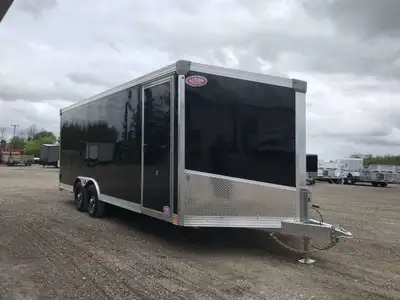8.5' X 20' IDEAL CARGO GALVANIZED ENCLOSED CARGO/ AUTO HAULER WITH REAR RAMP DOOR AND ALUMINUM RIMS!...