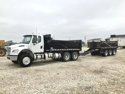 2015 Freightliner M2, 350 Hp, Allison Auto RDS, 14.7 / 40, LOCKERS, Air ride, 15’ Dump Box, Pintle P...