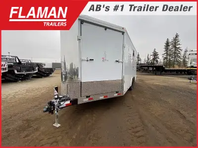 2025 ROYAL 8'X18' + 4' V-NOSE ENCLOSED SLED TRAILER Color: White (2) 3500lb Lippert Spring Axles Tir...