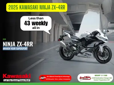 Less than $43 Weekly, All-in On the RoadAWAKEN YOUR EXPERIENCEKawasaki redefines the category with t...