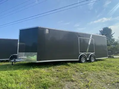 All Aluminum Car Hauler 8' x 24". With Drop down front Door, 48" Side Man door STANDARDS • All Alumi...
