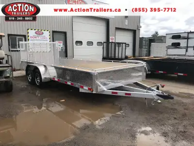 ACTION SERIES 80" X 18 ALL ALUMINUM UTILITY TRAILERS WITH SOLID ALUMINUM SIDES AND TOP TIE DOWN RAIL...