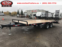 STEEL DECK OVER 102\"X20' WITH BEAVER TAIL + REAR STAND UP RAMPS
