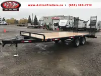 STEEL DECK OVER 102\"X20' WITH BEAVER TAIL + REAR STAND UP RAMPS