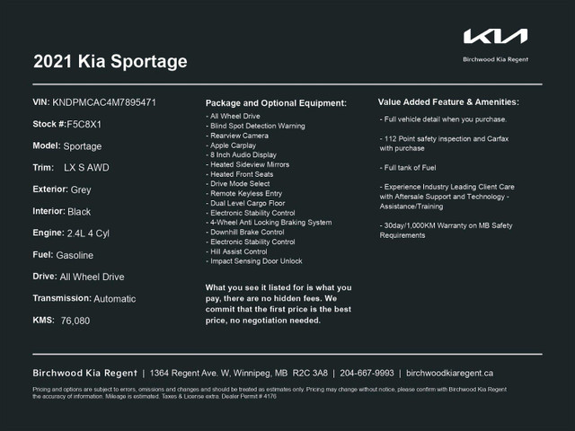 2021 Kia Sportage LX S Local Trade | AWD | Heated Seats | Apple  in Cars & Trucks in Winnipeg - Image 2