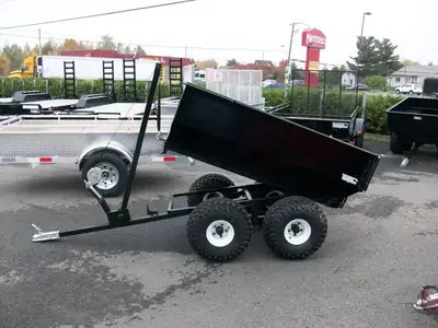 Remorque neuve Dompeur MANUELLE pour vtt 48" x 66" 2 essieux ou 2 essieux d petit tail gate amovible...