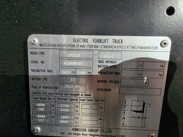 CHARIOT ÉLÉVATEUR HANGCHA 4000 lbs lithium ion in Heavy Equipment in Saint-Hyacinthe - Image 3
