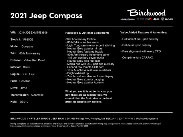2021 Jeep Compass 80th Anniversary in Cars & Trucks in Winnipeg - Image 2