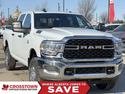 This 2024 RAM 2500 TRADESMAN CREW CAB 4X4 has the following options Cloth 40/20/40 Bench Seat, Uconn...