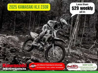 Less than $29 Weekly on the TrailExplore the outdoors like never before with the 2025 Kawasaki KLX 2...