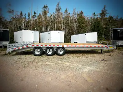 FINANCING AVAILABLE 20' deck plus 5' beavertail spring loaded mega ramps 40" wide 3 x 7000 Lb Dexter...