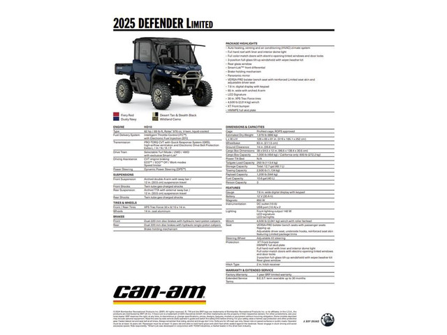 2025 Can-Am Defender Limited Cab HD10 in ATVs in Winnipeg - Image 3