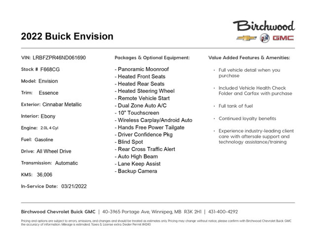 2022 Buick Envision Essence ST | Heated Leather in Cars & Trucks in Winnipeg - Image 3