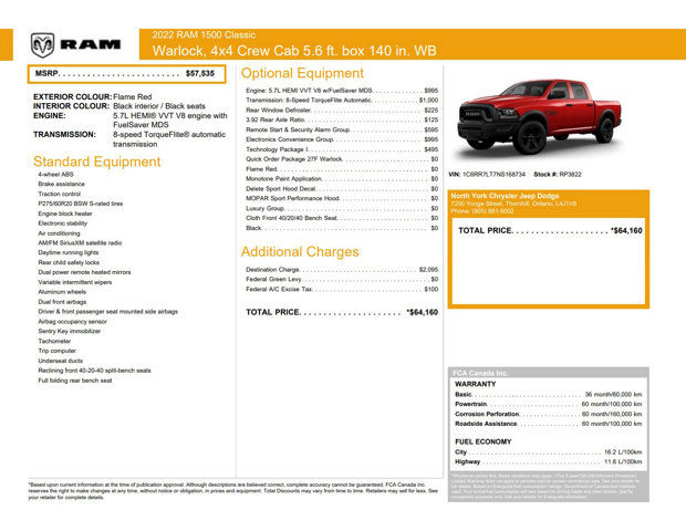 2022 RAM 1500 Classic Warlock 4x4 Crew Cab 5'7 Box Remote Start