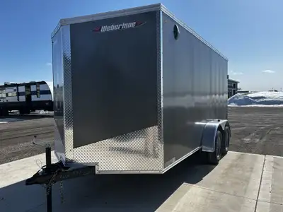 In Stock! 2025 Weberlane 7x14 Steel Tandem Axle V-Nose Trailer Steel Frame Aluminum Cladding Rear Ra...