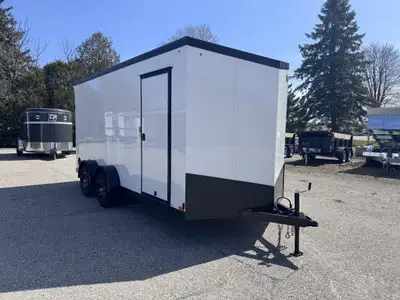 2025 United 7 x 16 x 7ft Tall Enclosed Rear Ramp Door w/ Extension Side Door 2 - 3500lb Axles w/ 15i...