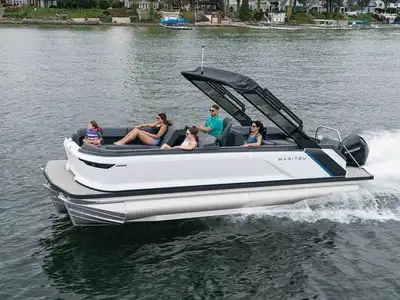 2025 Manitou Explore 22 NavigatorMercury 200 Dts BlackTri toonPainted black pontoonsSignature packag...
