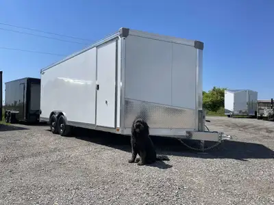 8.5' X 20' IDEAL CARGO GALVANIZED ENCLOSED CARGO/ AUTO HAULER WITH REAR RAMP DOOR AND ALUMINUM RIMS!...