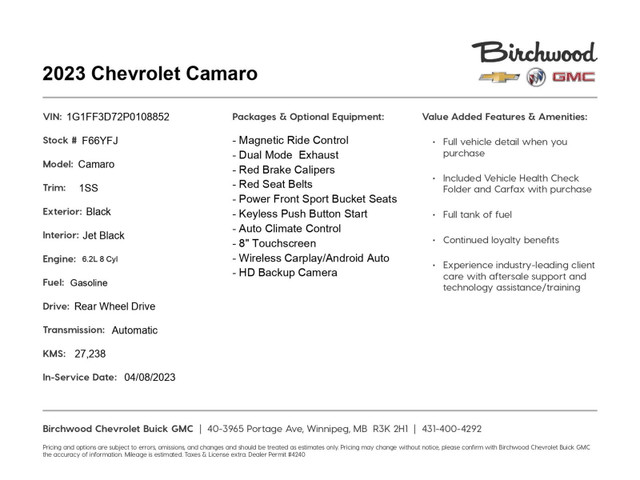 2023 Chevrolet Camaro 1SS 6.2L V8 | Auto in Cars & Trucks in Winnipeg - Image 3