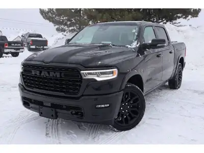 Our bold New 2025 RAM 1500 Limited Crew Cab 4X4 Night Edition in Diamond Black Crystal Pearl is a ru...