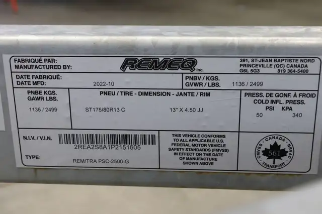 2023 REMEQ PSC-2500-G 2 QUILLES POUR PONTON 15 À 17 PIEDS in Cargo & Utility Trailers in Laurentides - Image 13