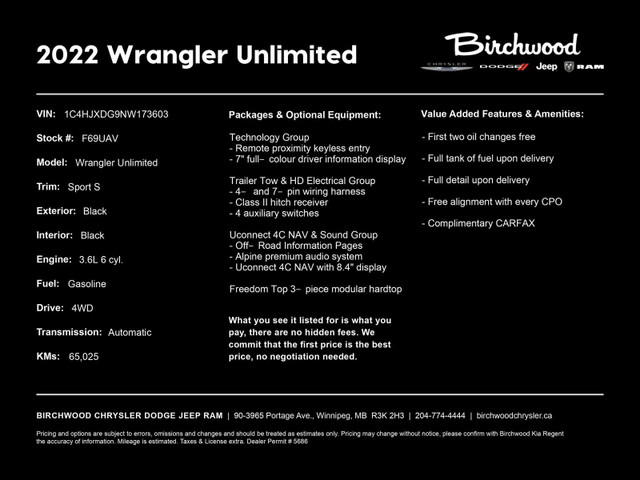 2022 Jeep Wrangler Unlimited Sport S | New Front and Rear Brakes in Cars & Trucks in Winnipeg - Image 2