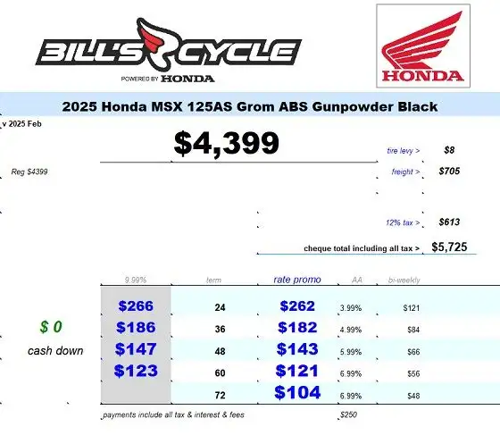 2025 HONDA MSX 125 AS Grom Matte Black in Street, Cruisers & Choppers in Winnipeg - Image 4