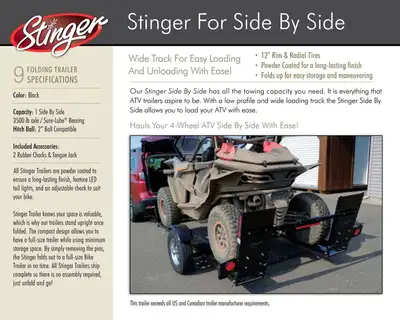 2023 Stinger SIDE BY SIDE TRAILER Toutes les remorques Stinger sont libérées par goupille et se repl...
