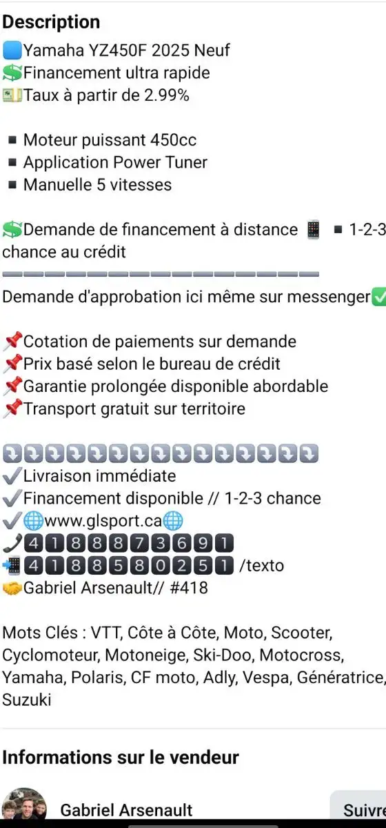 2025 Yamaha YZ 450F in Other in Lévis - Image 9